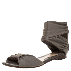 Fendi Grey Stretch Fabric Ankle Wrap Flat Sandals Size 36.5, Flats - Luxury Closet catalog