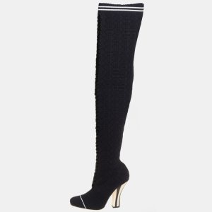 Fendi Black Knit Fabric Over the Knee Boots Size 39, Boots - Luxury Closet catalog