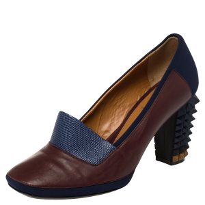 Fendi Brown/Blue Lizard Embossed Leather and Fabric Polifonia Court Studded Heel Pumps Size 39, Pumps - Luxury Closet catalog