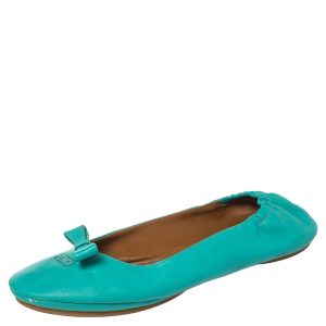 Fendi Turquoise Leather Bow Scrunch Ballet Flats Size 40, Flats - Luxury Closet catalog