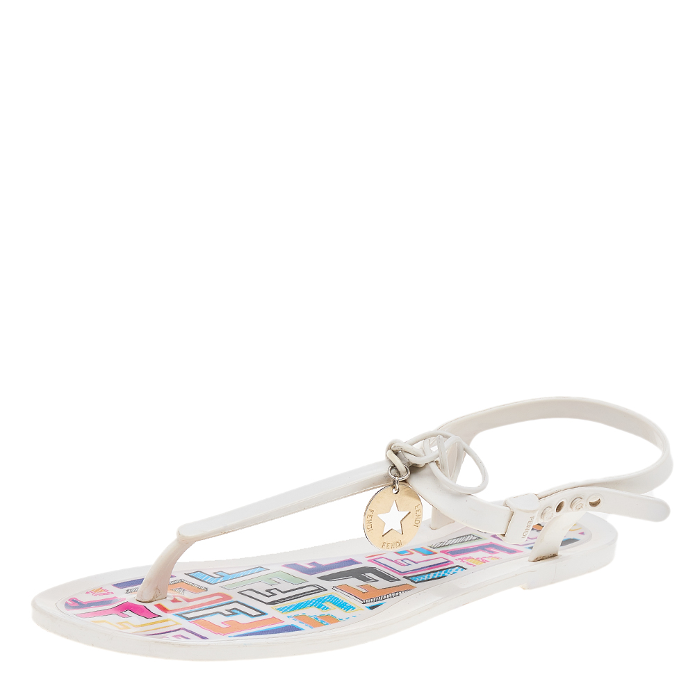 Fendi White Jelly Logo Charm Sunny Thong Flat Sandals Size 39, Sandals - Luxury Closet catalog