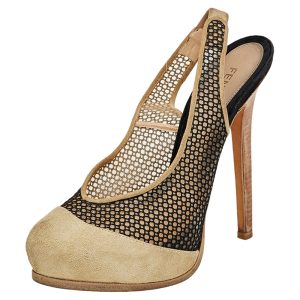 Fendi Beige/Black Suede And Mesh Platform Slingback Sandals Size 38, Sandals - Luxury Closet catalog