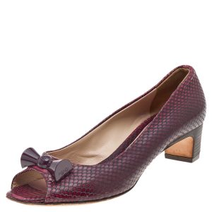 Fendi Two Tone Python Embossed Leather Peep Toe Block Heel Pumps Size 38, Pumps - Luxury Closet catalog