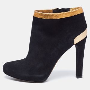 Fendi Black/Gold Leather And Suede Platform Ankle Boots Size 39.5, Boots - Luxury Closet catalog