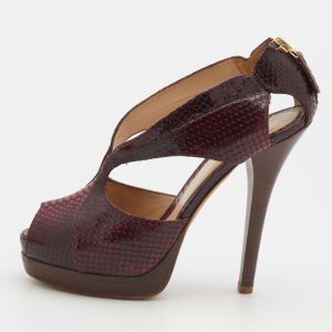 Fendi Burgundy Python Embossed Leather Strappy Peep Toe Platform Sandals Size 40, Sandals - Luxury Closet catalog