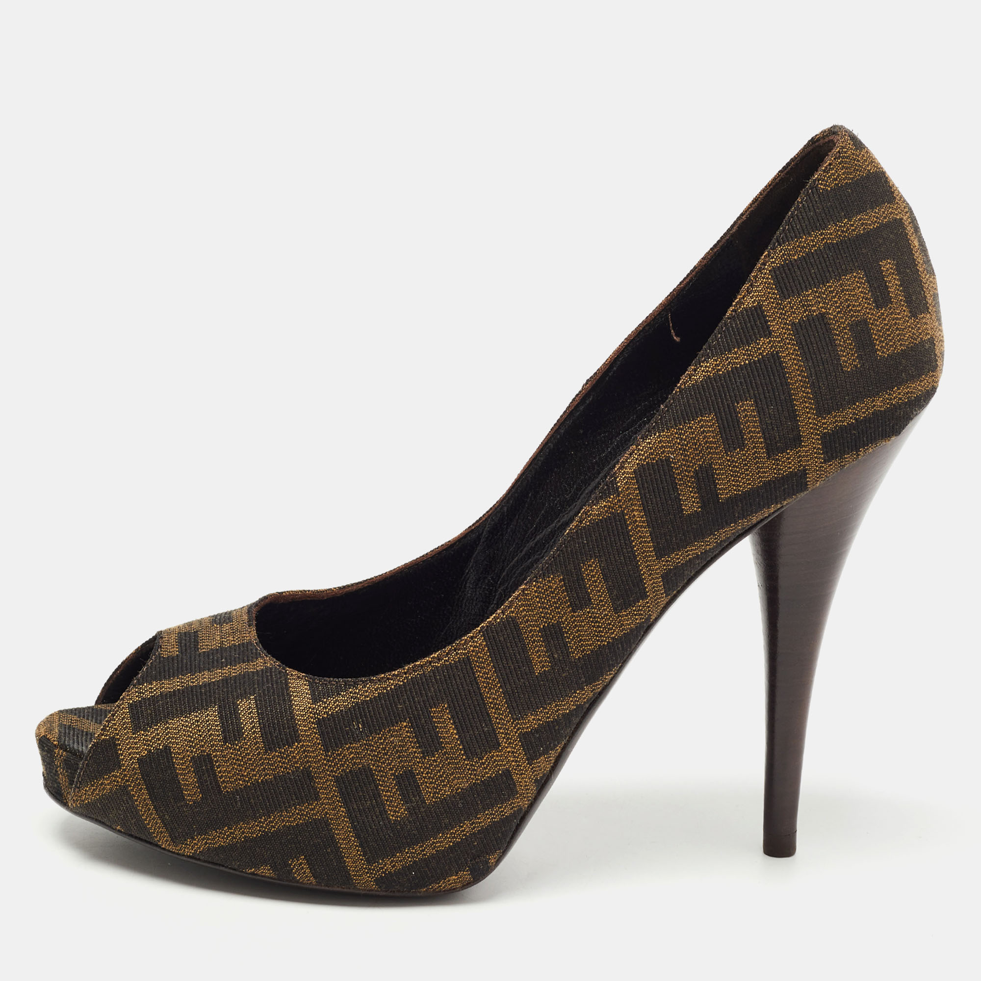 Fendi Brown Zucca Canvas Peep Toe Pumps Size 39, Pumps - Luxury Closet catalog
