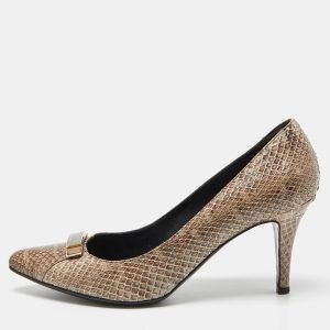 Fendi Beige/Brown Watersnake Leather Pointed Toe Pumps Size 39.5, Pumps - Luxury Closet catalog