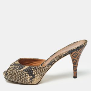 Fendi Black/Beige Embossed Snakeskin Slide Sandals Size 36, Sandals - Luxury Closet catalog