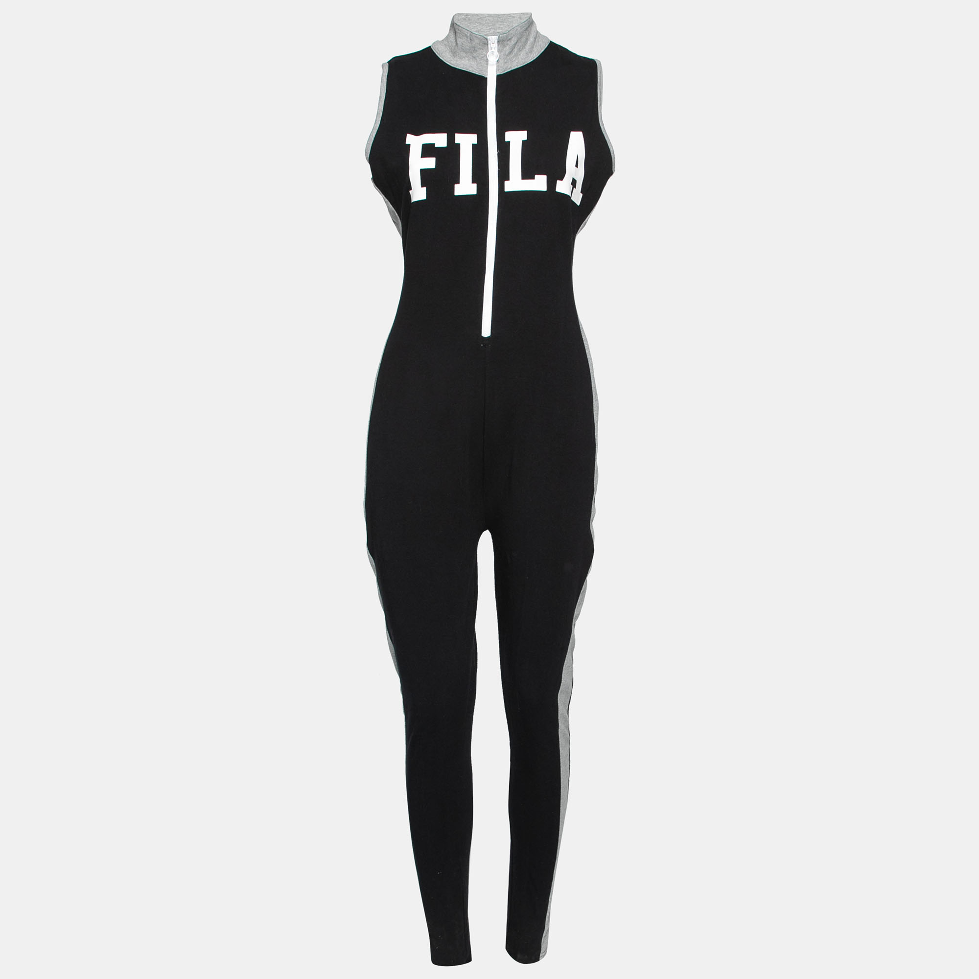 Fila Black & Grey Logo Printed Cotton Sleeveless Jumpsuit M, Suits - Luxury Closet catalog