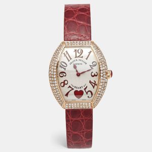 Franck Muller Silver Dial 18K Rose Gold Diamond Alligator Leather Heart 5002 M QZ Women's Wristwatch 34.50 mm, Watches - Luxury Closet catalog
