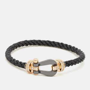 Fred Force 10 Diamond Ceramic 18k Rose Gold Black Cable Large Model Bracelet 16, Bracelets - Luxury Closet catalog