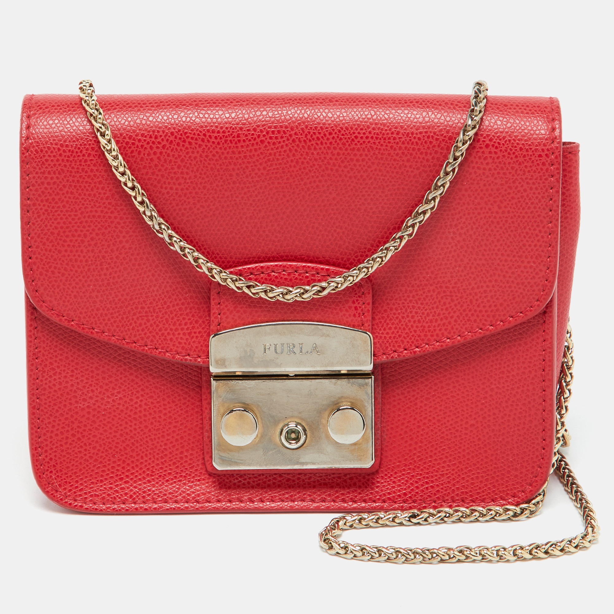 Furla Red Leather Mini Metropolis Chain Crossbody Bag, Handbags - Luxury Closet catalog