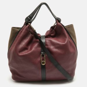 Furla Burgundy/Beige Leather Clasp Shoulder Bag, Shoulder Bags - Luxury Closet catalog