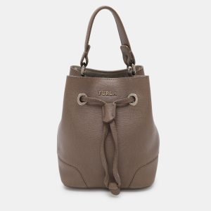 Furla Grey Leather Mini Stacy Drawstring Bucket Bag, Handbags - Luxury Closet catalog