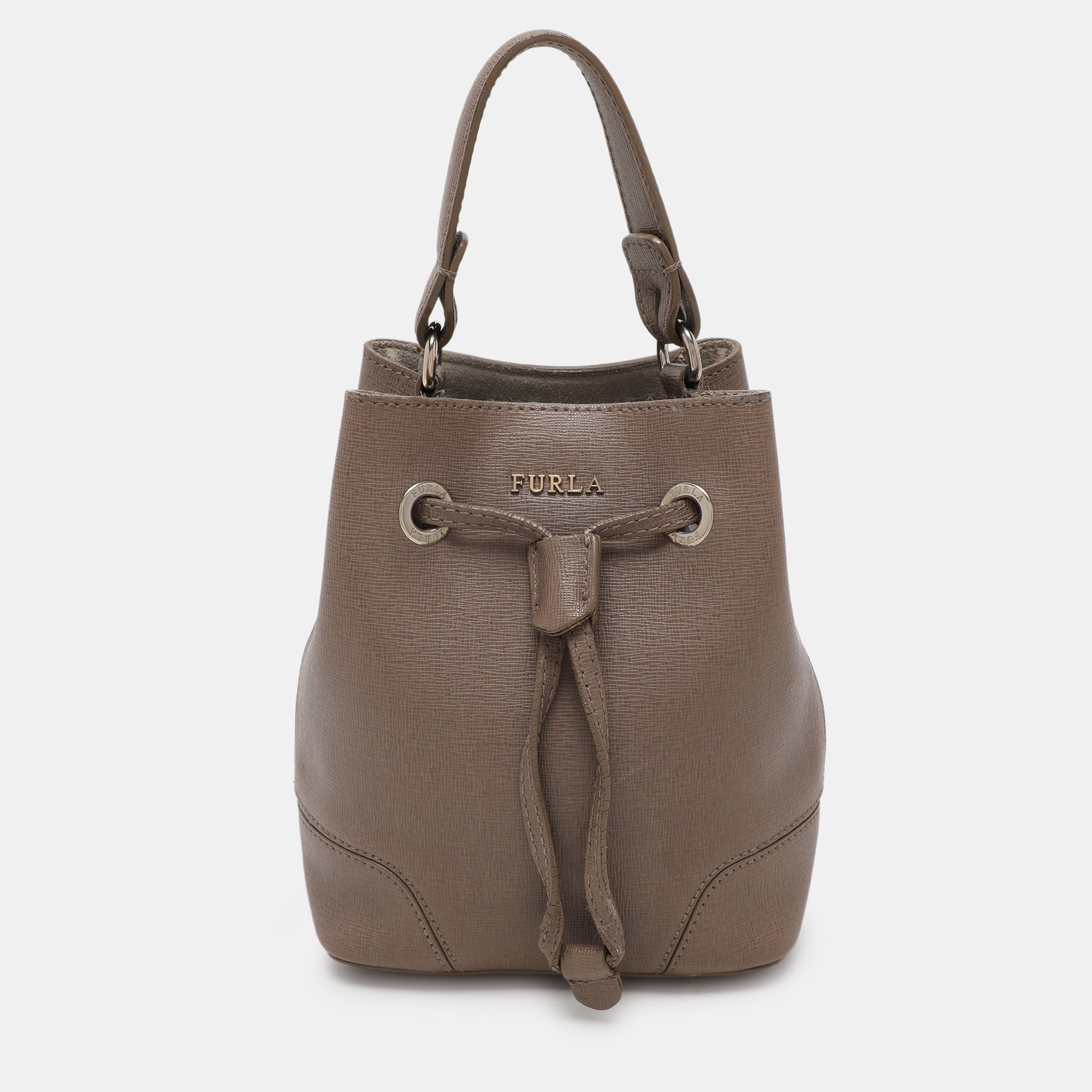 Furla Grey Leather Mini Stacy Drawstring Bucket Bag, Handbags - Luxury Closet catalog