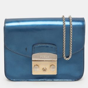 Furla Blue Patent Leather Mini Metropolis Crossbody Bag, Handbags - Luxury Closet catalog