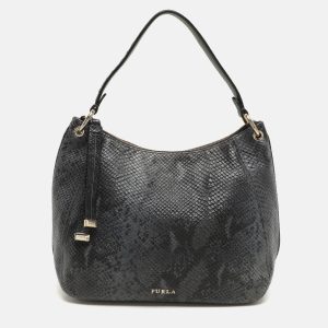 Furla Blue/Black Python Embossed Leather Hobo, Shoulder Bags - Luxury Closet catalog