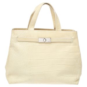 Furla Light Cream Croc Embossed Leather Presslock Tote, Tote Handbags - Luxury Closet catalog