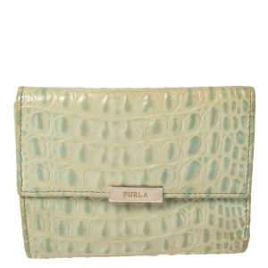 Furla Mint Green Croc Embossed Leather Compact Wallet, Wallets & Money Clips - Luxury Closet catalog