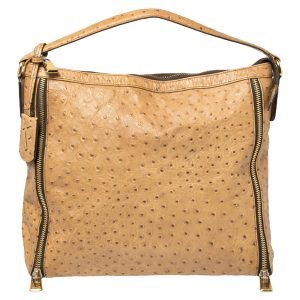 Furla Beige Ostrich Embossed Leather Zip Hobo, Shoulder Bags - Luxury Closet catalog