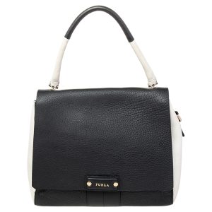 Furla Black/White Leather Flap Top Handle Bag, Satchels - Luxury Closet catalog