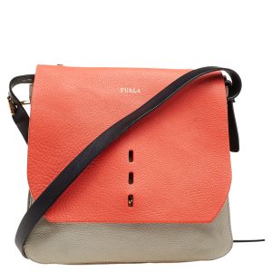 Furla Orange/Grey Leather And Suede Flap Shoulder Bag, Shoulder Bags - Luxury Closet catalog