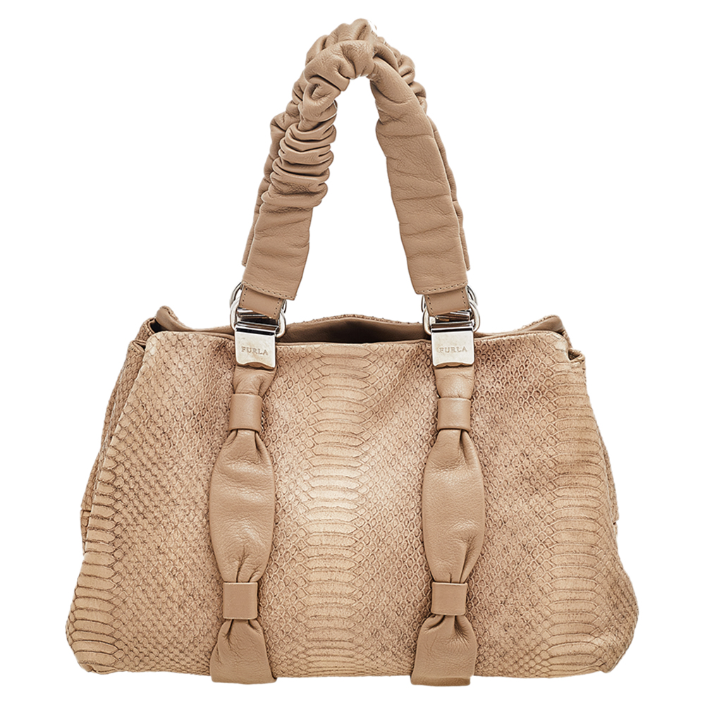 Furla Beige Python Embossed Leather Shoulder Bag, Shoulder Bags - Luxury Closet catalog