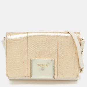 Furla Gold/Cream Leather and Python Embossed Leather Shoulder Bag, Handbags - Luxury Closet catalog