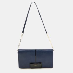 Furla Blue/Black Leather Flap Chain Shoulder Bag, Shoulder Bags - Luxury Closet catalog