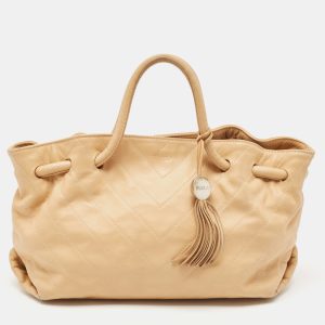 Furla Beige Leather Drawstring Metal Handle Shoulder Bag, Shoulder Bags - Luxury Closet catalog