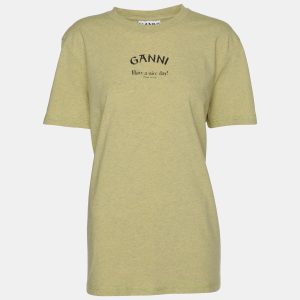 Ganni Leek Yellow Logo Print T-Shirt L, Shirts & Tops - Luxury Closet catalog