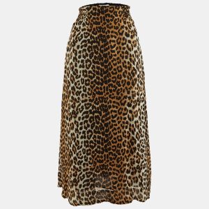 Ganni Beige Leopard Print Crepe Midi Skirt XXS, Skirts - Luxury Closet catalog