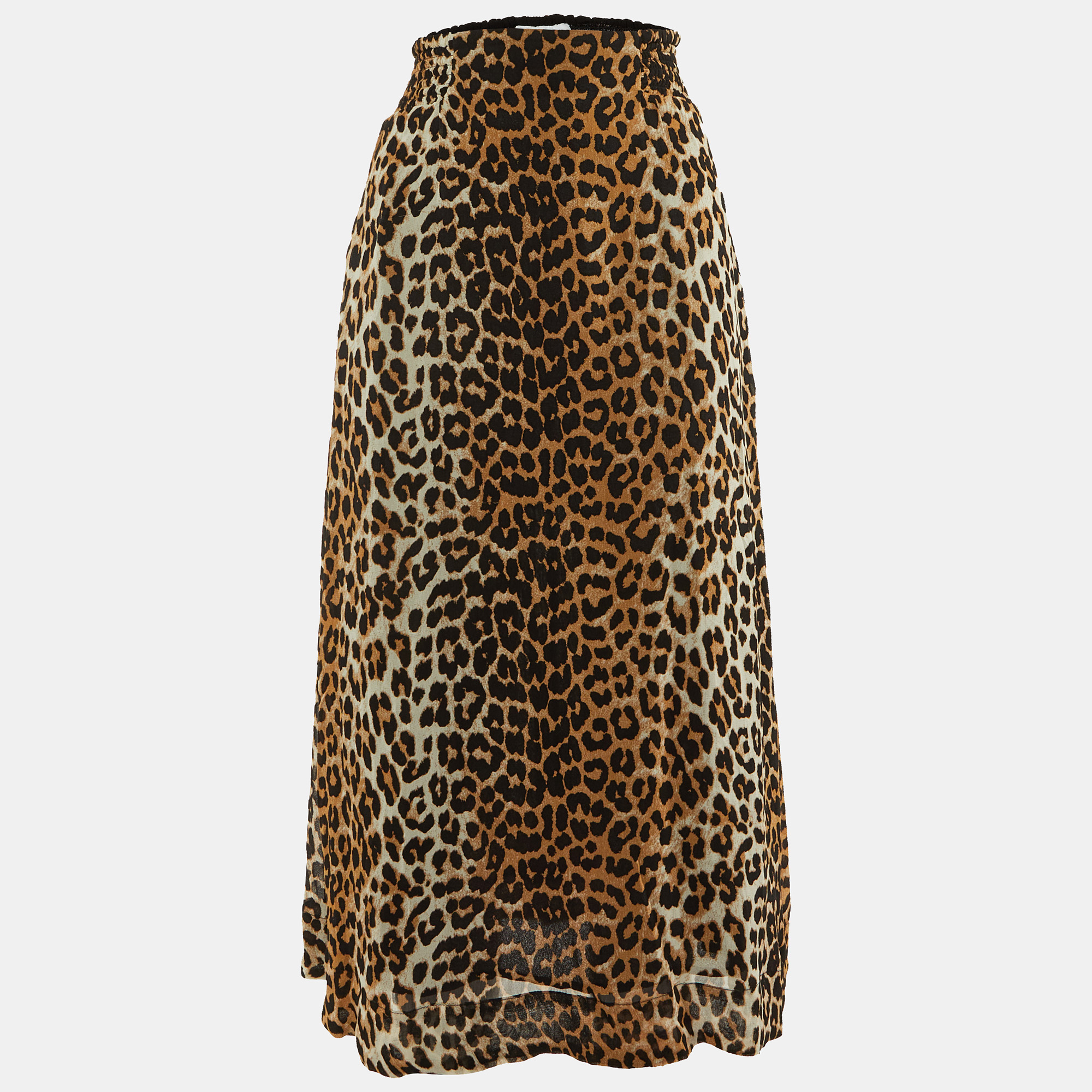 Ganni Beige Leopard Print Crepe Midi Skirt XXS, Skirts - Luxury Closet catalog