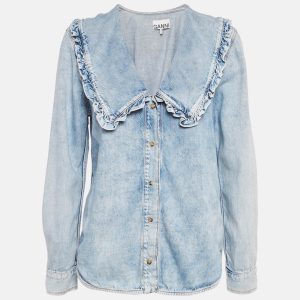 Ganni Blue Denim Ruffled Platter Collar Shirt M, Shirts & Tops - Luxury Closet catalog