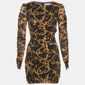 Ganni Black Printed Jersey Ruched Bodycon Mini Dress XS, Dresses - Luxury Closet catalog