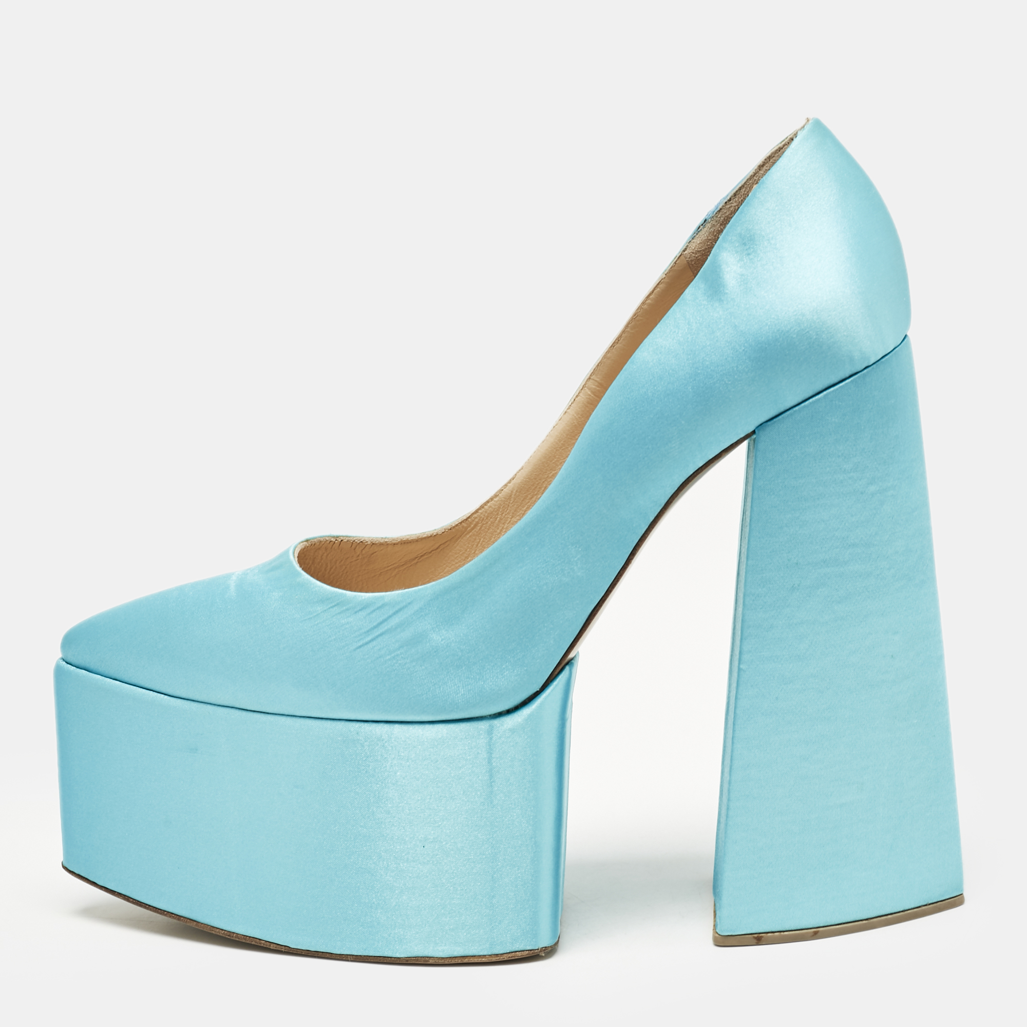 Georges Hobeika Blue Satin Platform Block Heel Pumps Size 39.5, Pumps - Luxury Closet catalog