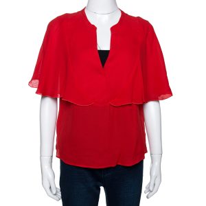 Giambattista Valli Red Crepe Ruffled Cape Detail Top M, Shirts & Tops - Luxury Closet catalog