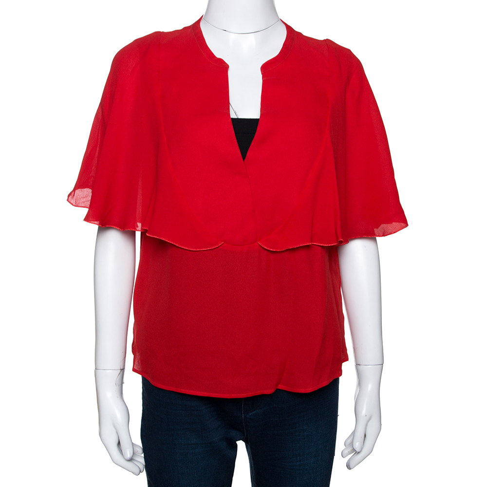 Giambattista Valli Red Crepe Ruffled Cape Detail Top M, Shirts & Tops - Luxury Closet catalog