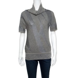 Gianfranco Ferre Metallic Patterned Jacquard Knit Short Sleeve Top M, Shirts & Tops - Luxury Closet catalog