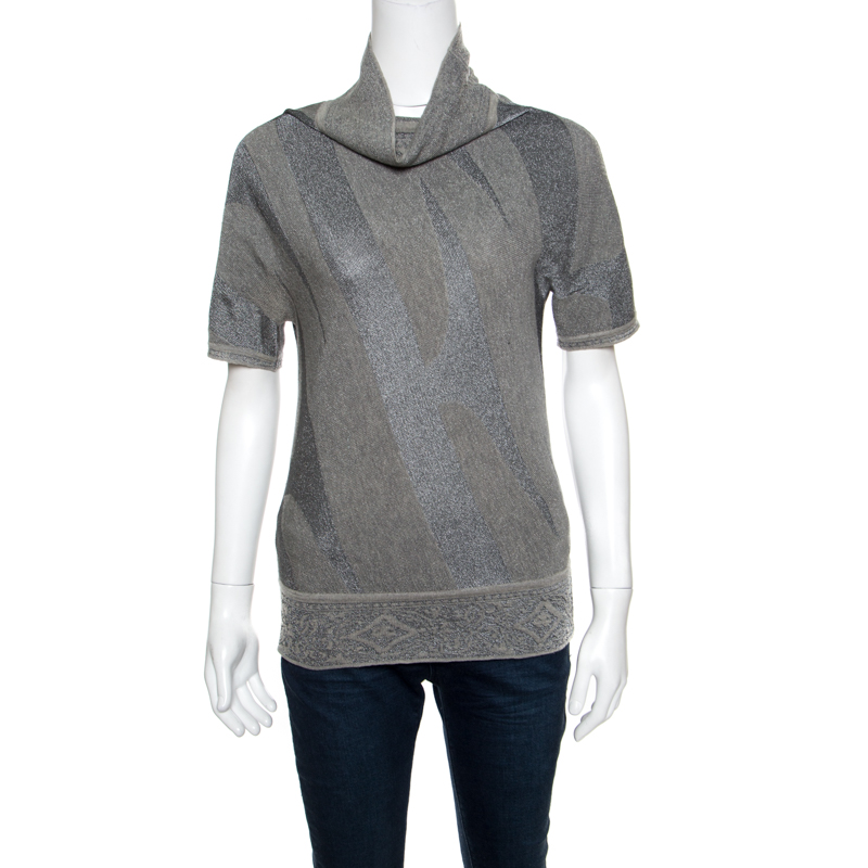 Gianfranco Ferre Metallic Patterned Jacquard Knit Short Sleeve Top M, Shirts & Tops - Luxury Closet catalog