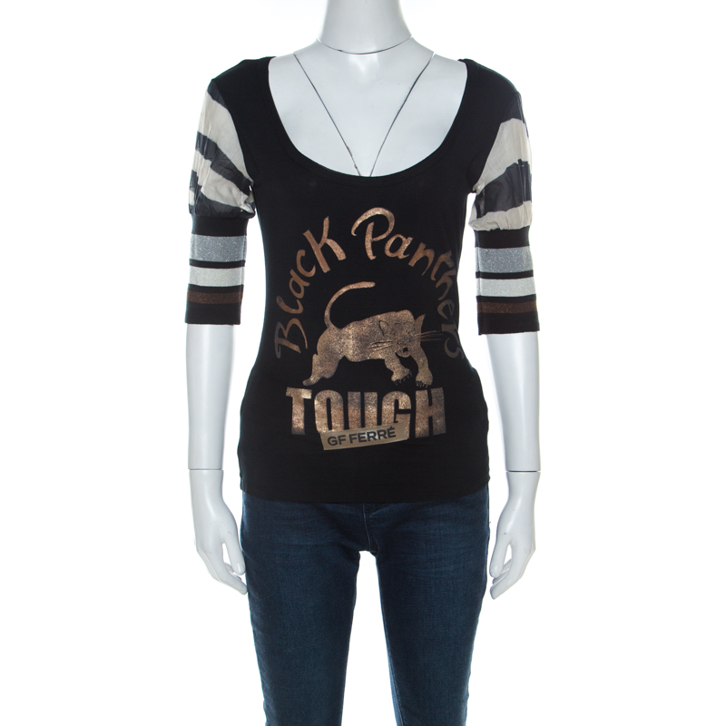 GF Ferre Black Panther Print Jersey Scoop Neck Top S, Shirts & Tops - Luxury Closet catalog