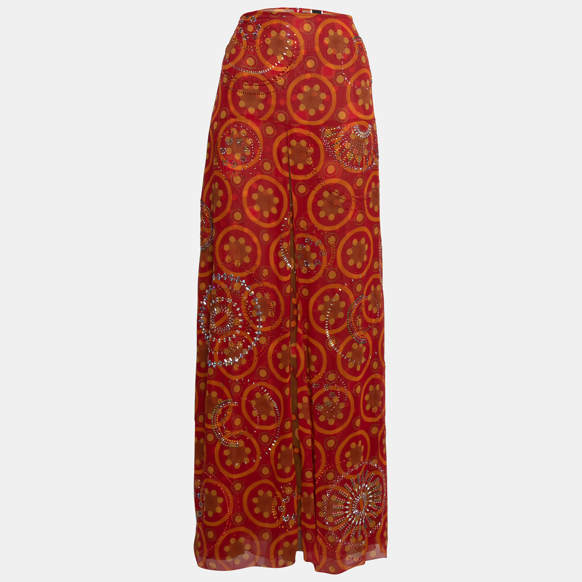 Gianfranco Ferre Vintage Red Printed Silk Embellished Maxi Skirt L, Skirts - Luxury Closet catalog