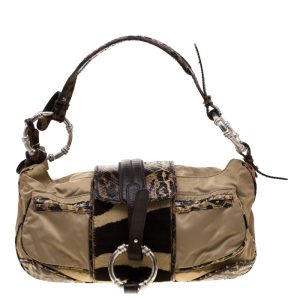 Gianfranco Ferre Beige/Brown Nylon/Python and Calfhair Satchel, Satchels - Luxury Closet catalog