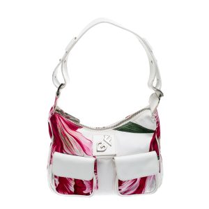 Gianfranco Ferre White/Pink Floral Print Canvas and Leather Pocket Shoulder Bag, Shoulder Bags - Luxury Closet catalog