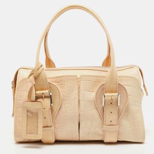 Gianfranco Ferre Beige Alligator Embossed Leather Boston Bag, Satchels - Luxury Closet catalog