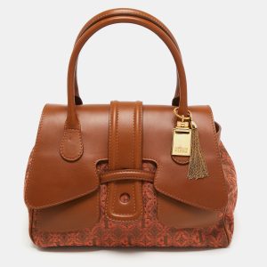 Gianfranco Ferre Brown Jacquard Fabric and Leather Flap Satchel, Satchels - Luxury Closet catalog