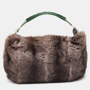 Gianfranco Ferre Black/Green Rabbit Fur, Croc and Leather Zip Hobo, Shoulder Bags - Luxury Closet catalog