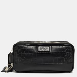 Gianfranco Ferre Black Croc Embossed Leather Oversized Pouch, Clutches & Special Occasion Bags - Luxury Closet catalog