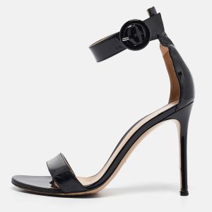 Gianvito Rossi Black Patent Leather Portofino Ankle Strap Sandals Size 36, Sandals - Luxury Closet catalog