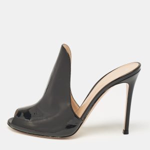 Gianvito Rossi Black Patent Leather Peep Toe Mules Size 39, Sandals - Luxury Closet catalog